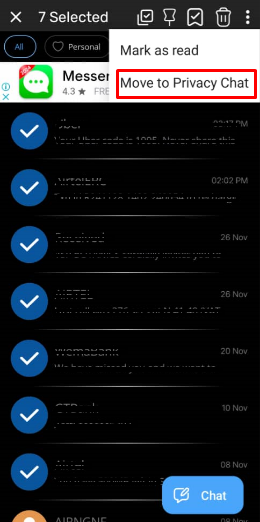 move to privacy chat on third-party messaging app