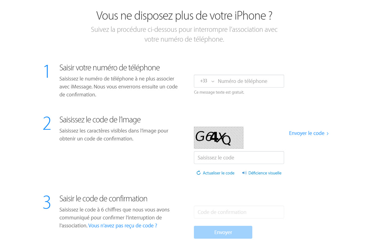 Outil de désinscription iMessage d'Apple