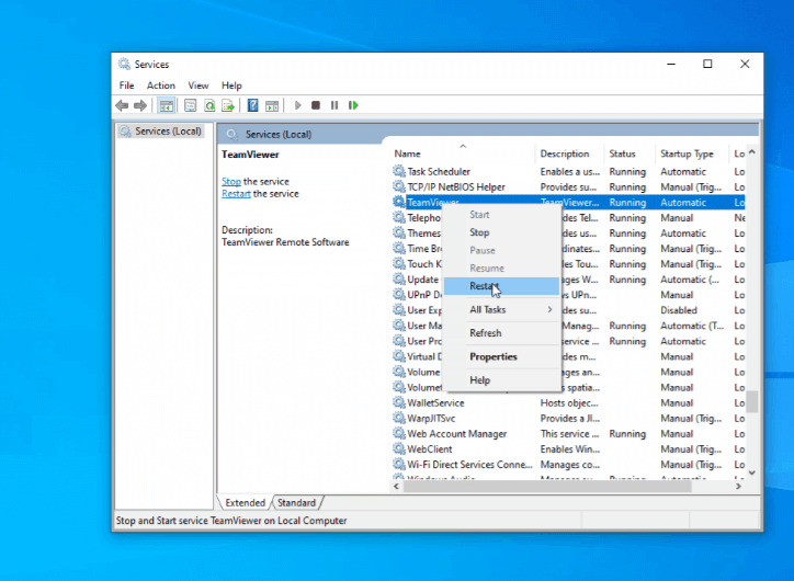 restart teamviewer