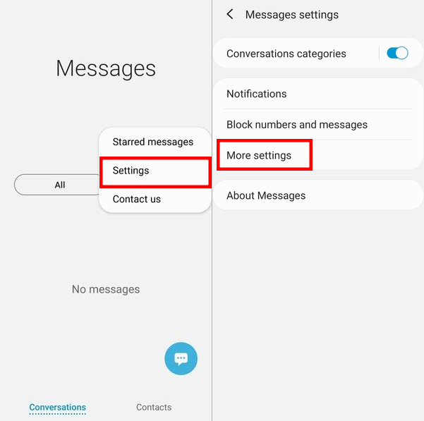 Samsung Messages Settings