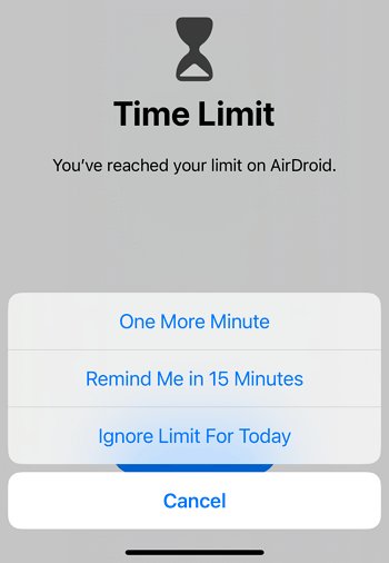 Have Screen Time One More Minute Opention When Block at End Of Limit Disabled