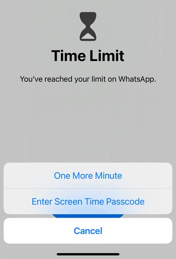 Have Screen Time One More Minute Opention When Block at End Of Limit Enabled for Apple ID without Limit