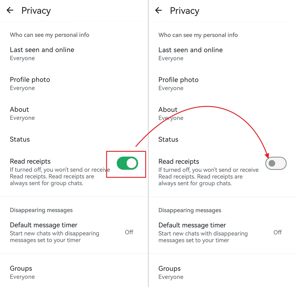 turn off WhatsApp Read Receipts on android