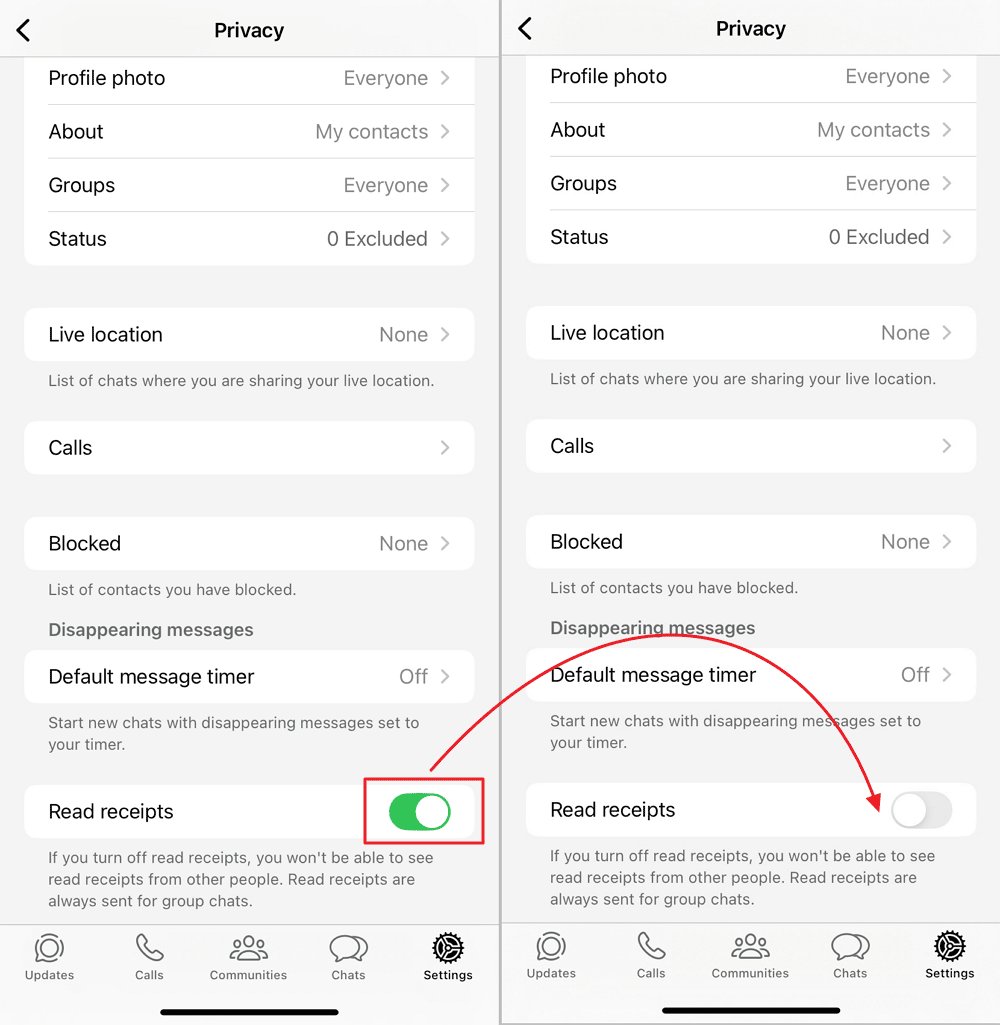 turn off WhatsApp Read Receipts on iPhone