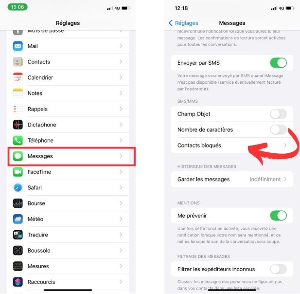 Vérifier les contacts bloqués sur iPhone