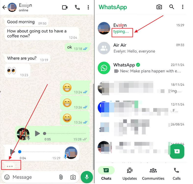 Indicatore di digitazione di WhatsApp
