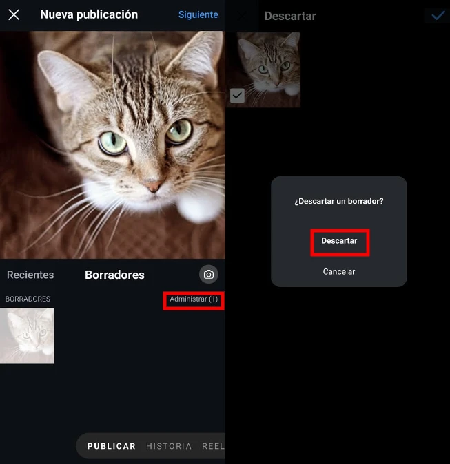 como eliminar borrador de instagram
