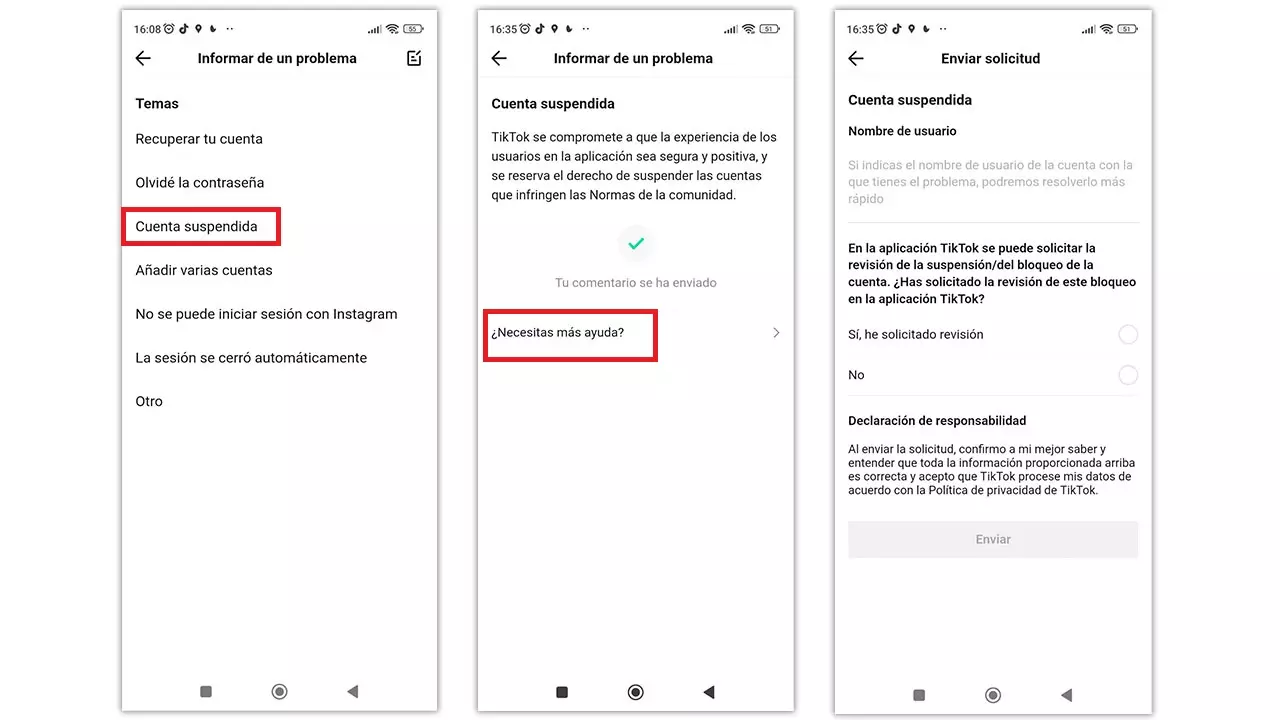 Recuperar cuenta de TikTok suspendida