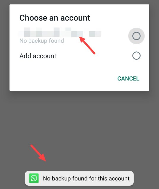 WhatsApp no backup found