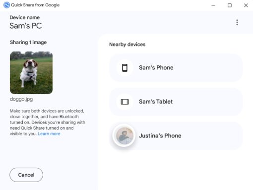 quick share form windows to android
