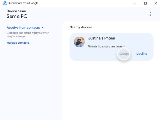 quick share from android to pc