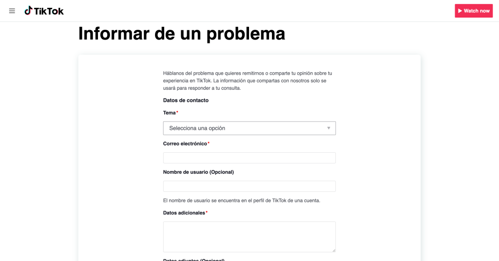 tiktok informar un problema