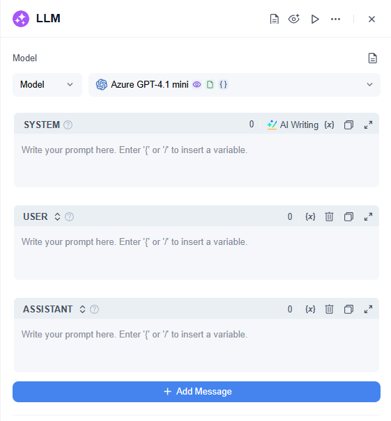 LLM node message types