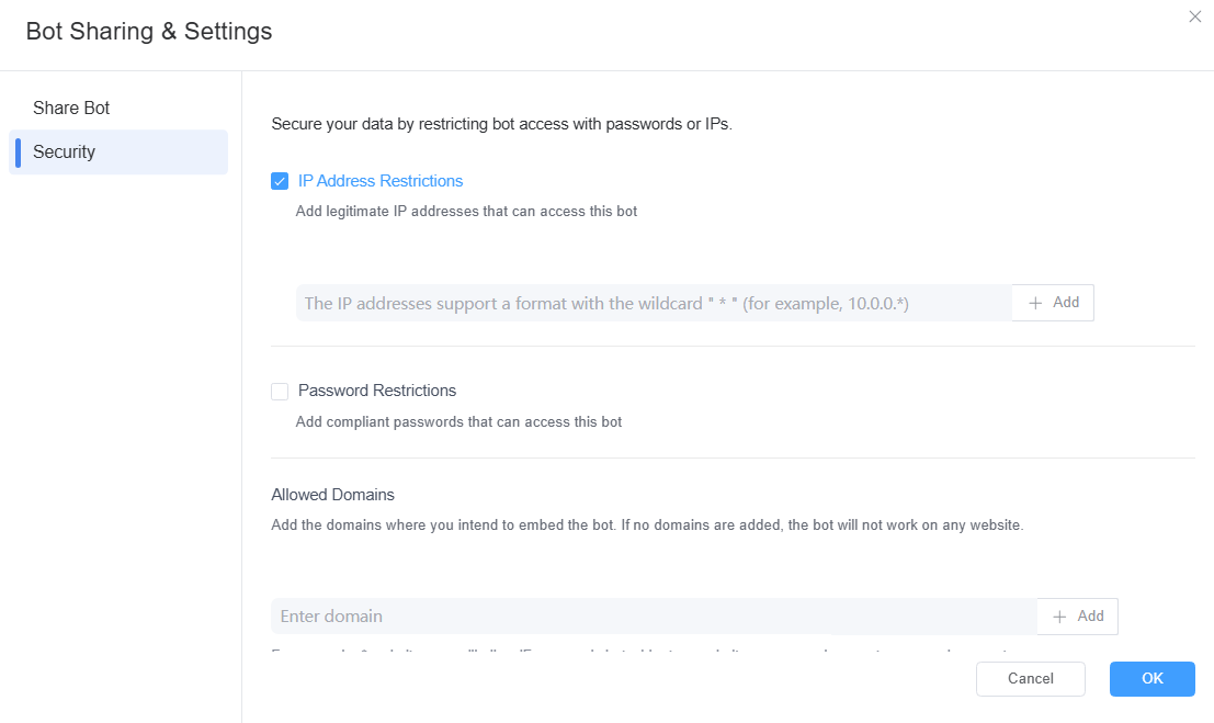 Set enhanced access control to the chatbot