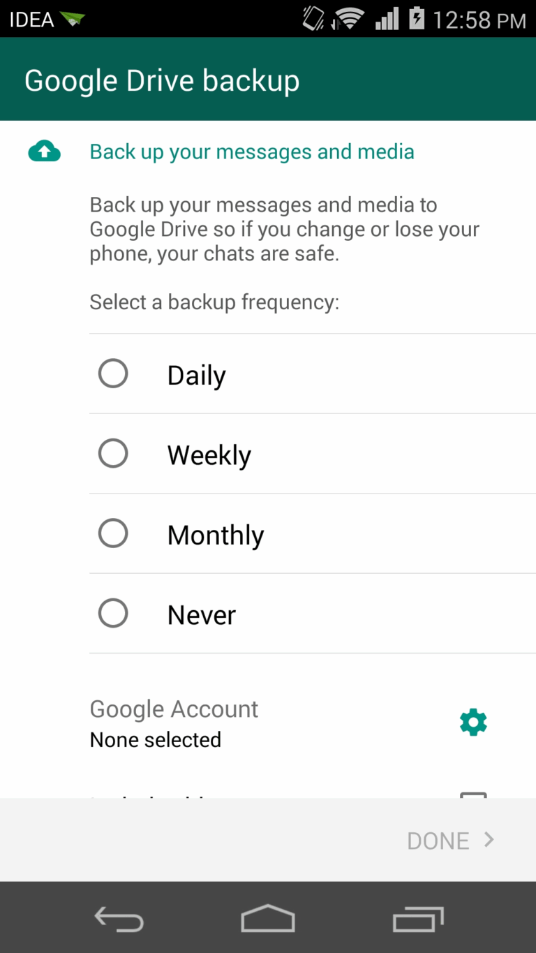 whatsapp back up to google drive