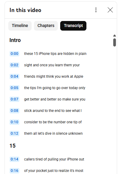 YouTube transcript details
