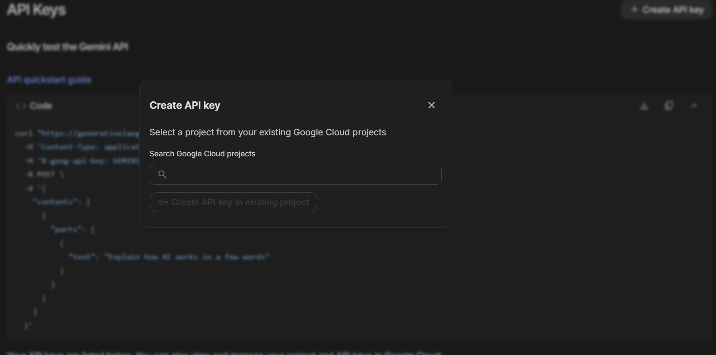 Google AI Studio create API key