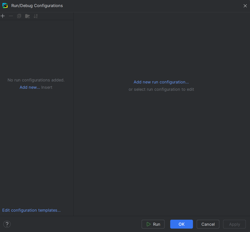 PyCharm add new configuration