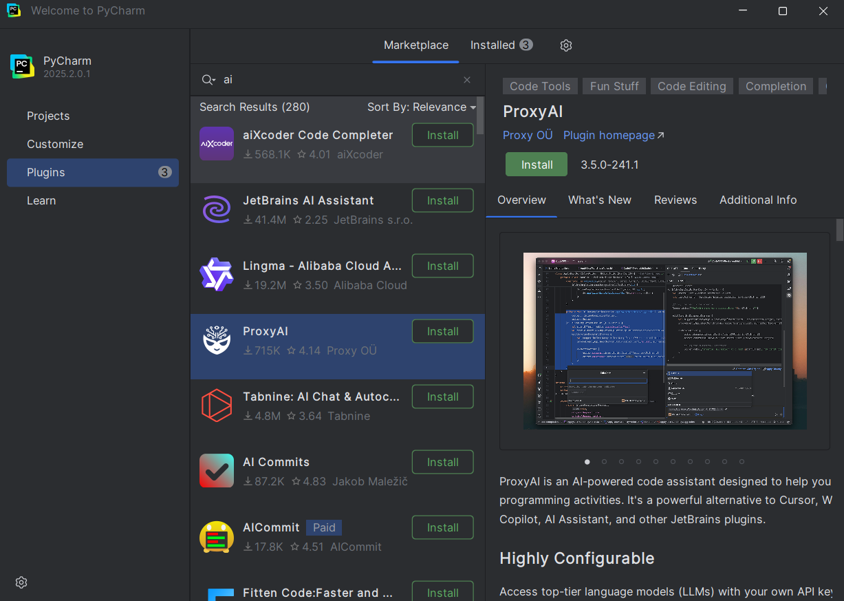 PyCharm select API
