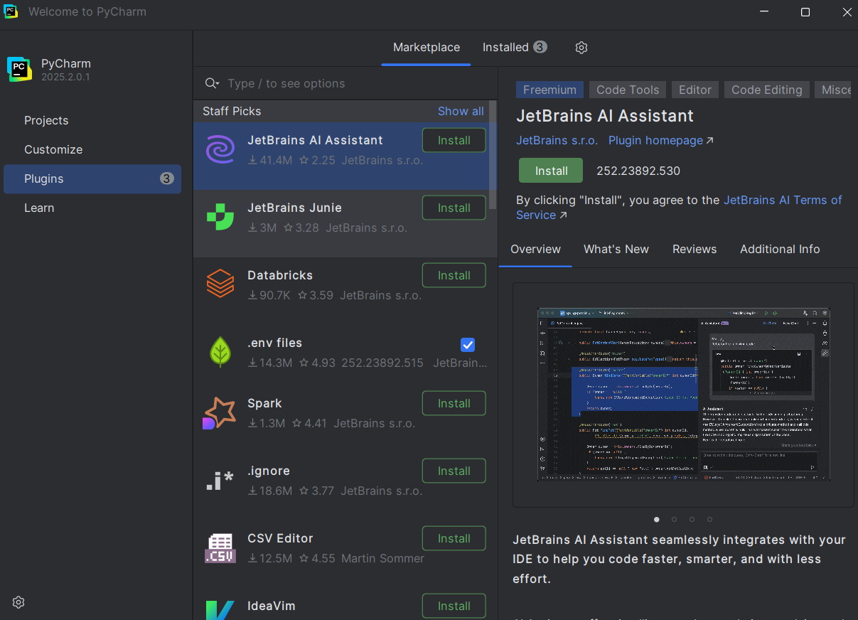 PyCharm plugin tab