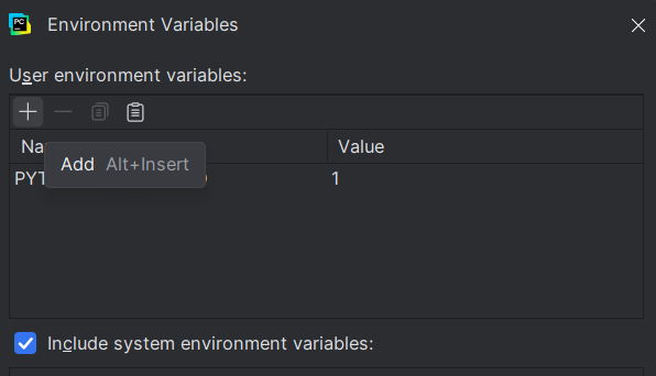 PyCharm Python tap add button