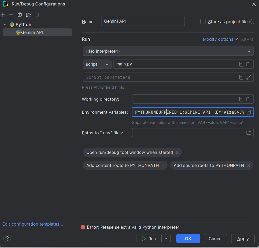 PyCharm check configuration