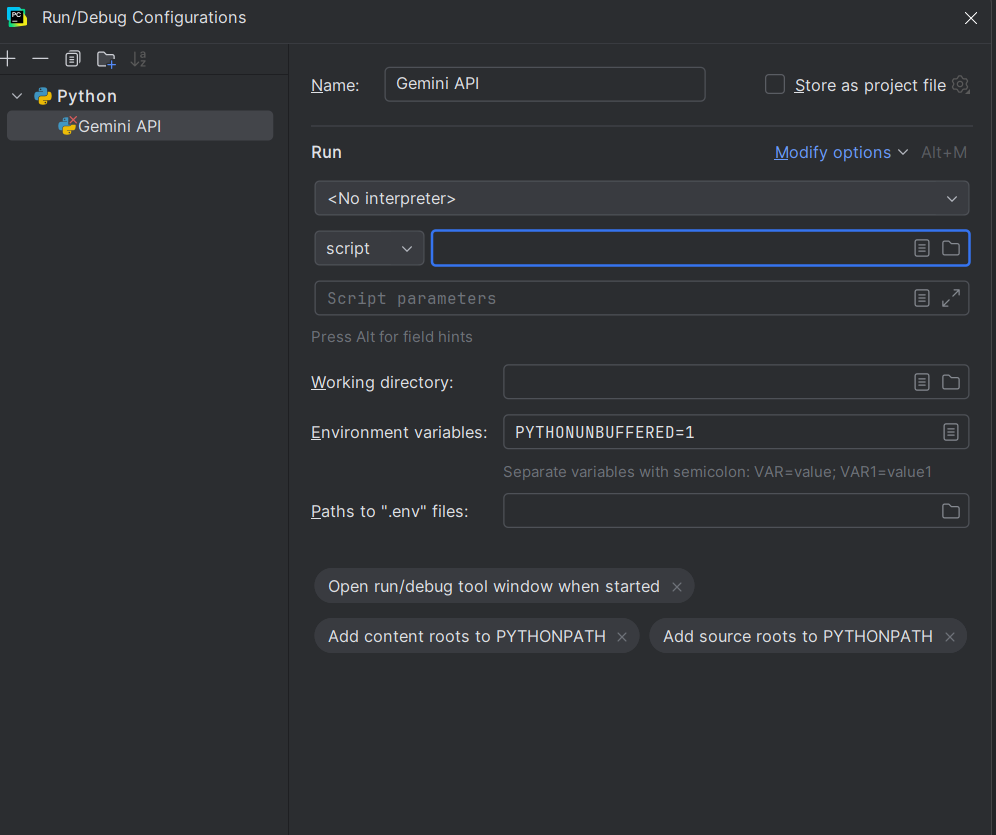 PyCharm Python name configuration