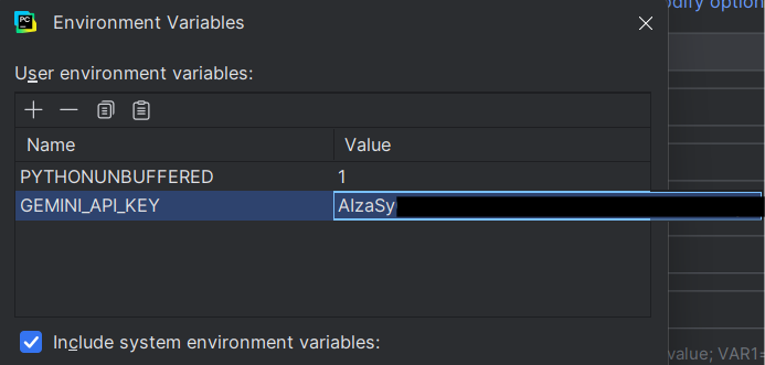 PyCharm Python paste API key