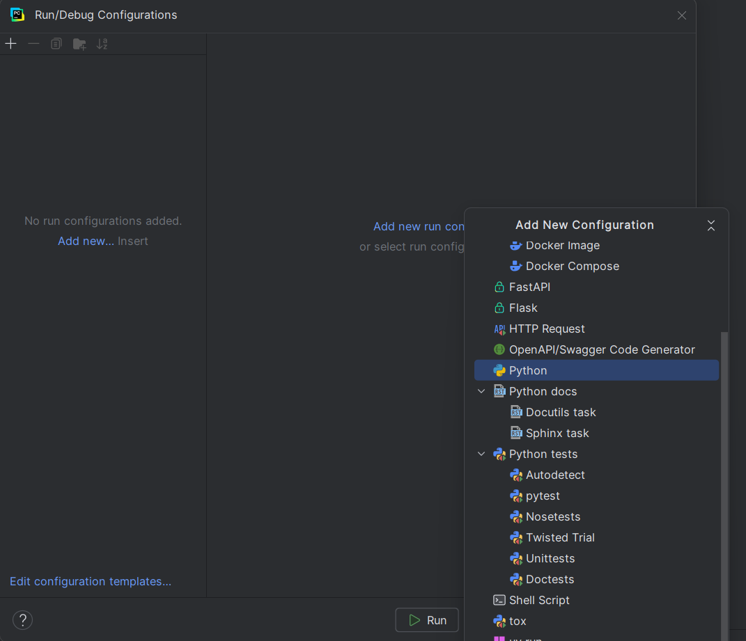 PyCharm select Python