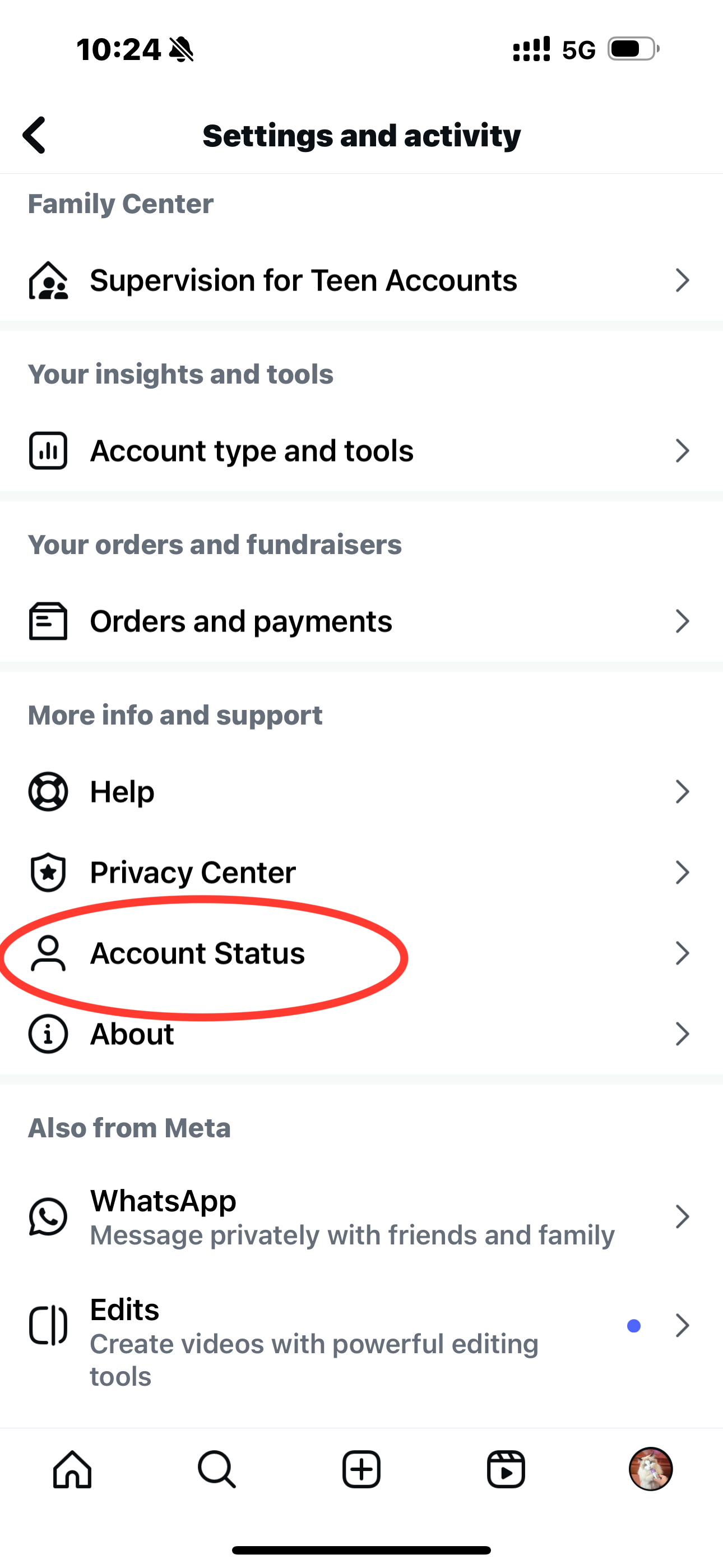 check ins account status