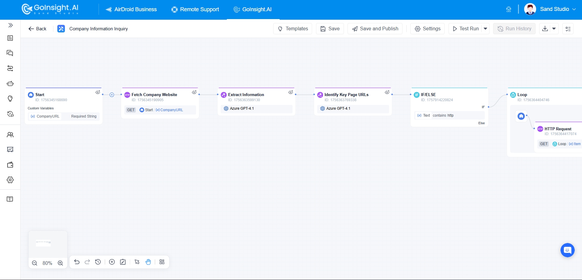 GoInsight company information inquiry workflow