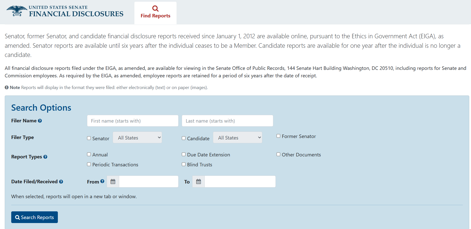 Financial Disclosure options