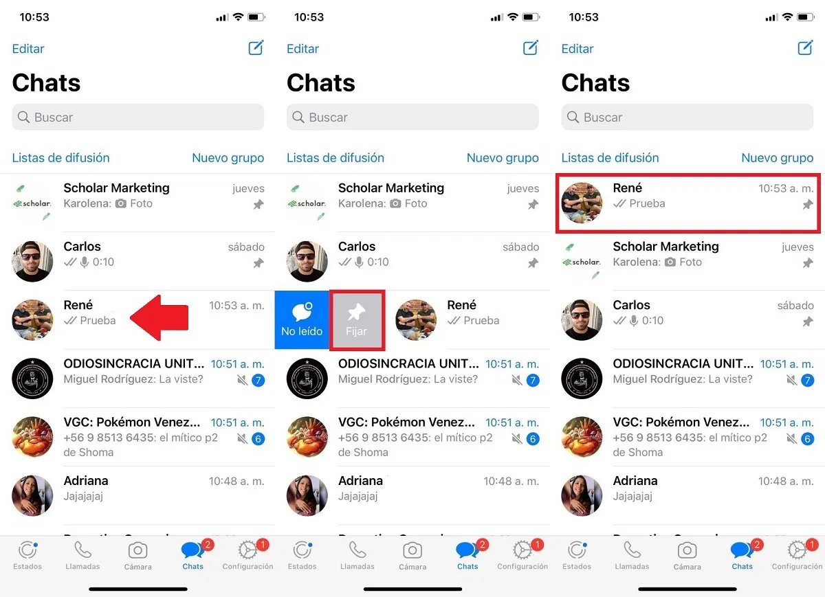 Cómo fijar un chat de WhatsApp en iPhone