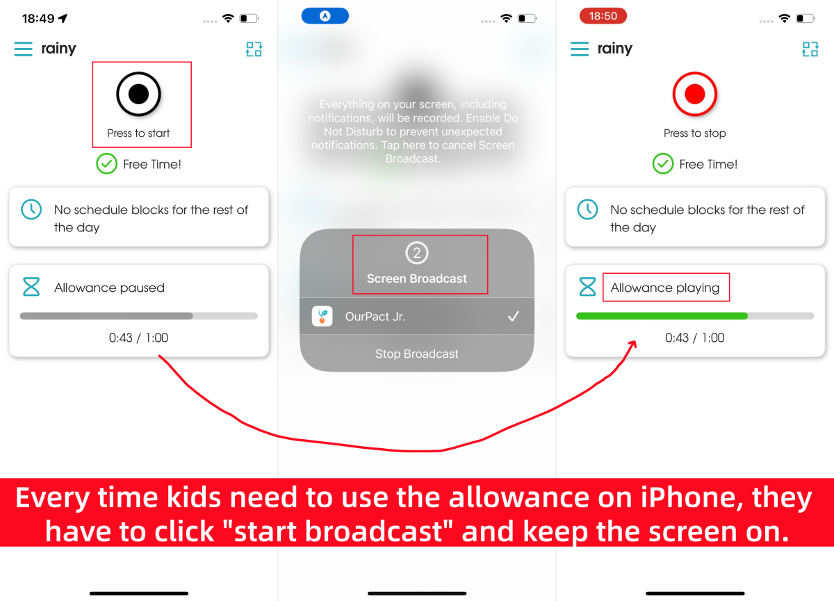 test result of OurPact screen allowance
