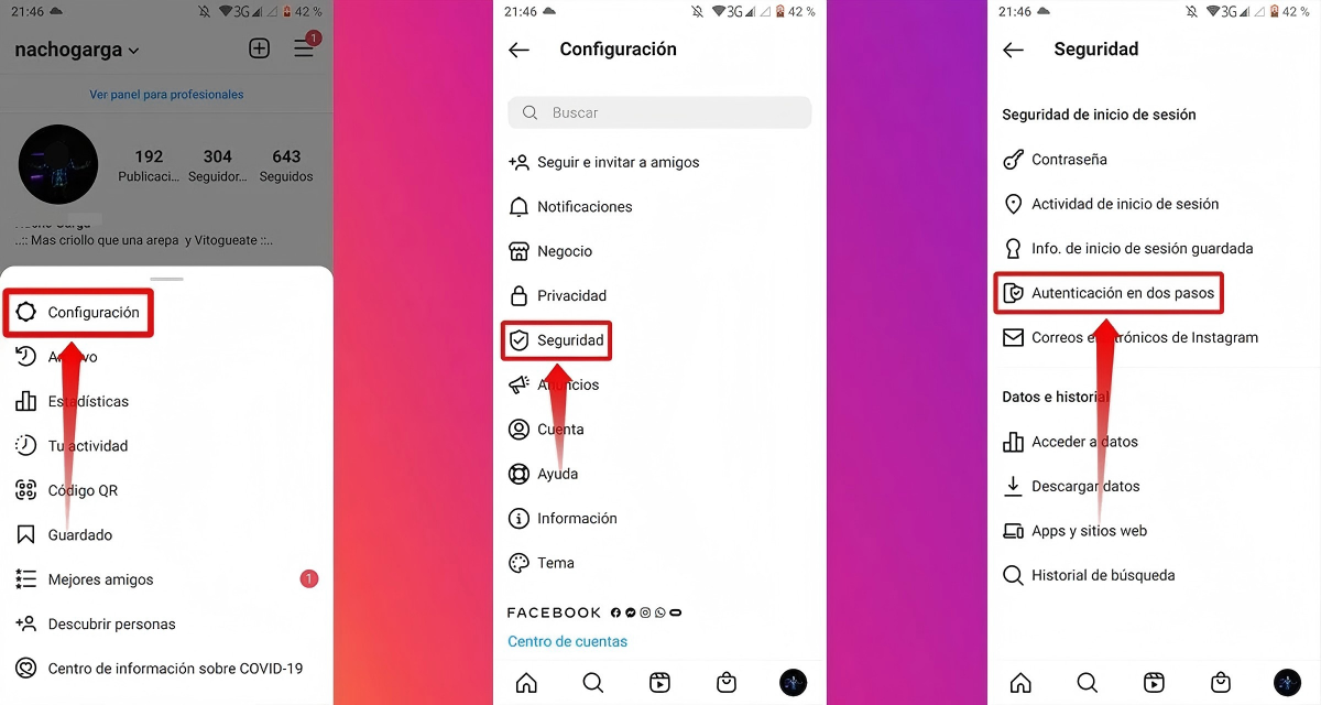 Activar la autenticación de dos factores en instagram