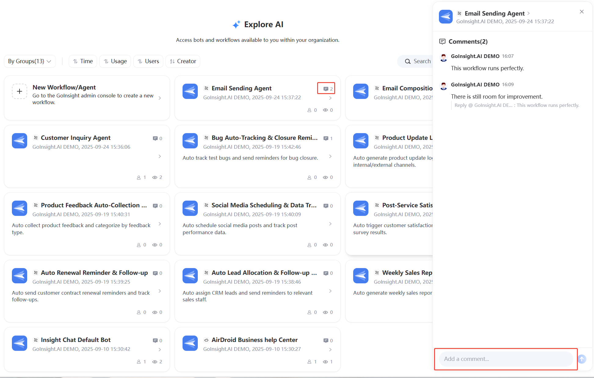 comments to workflow