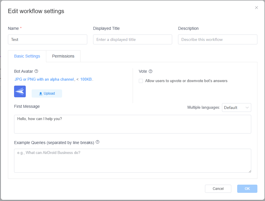 edit interactive workflow settings