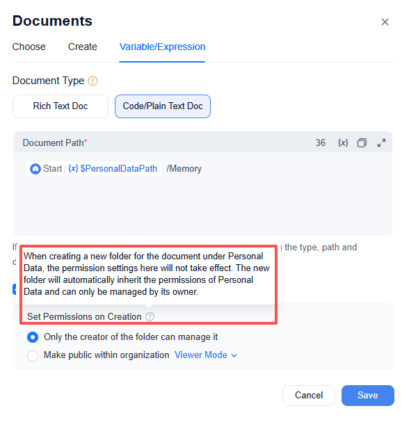 set permissions on creation