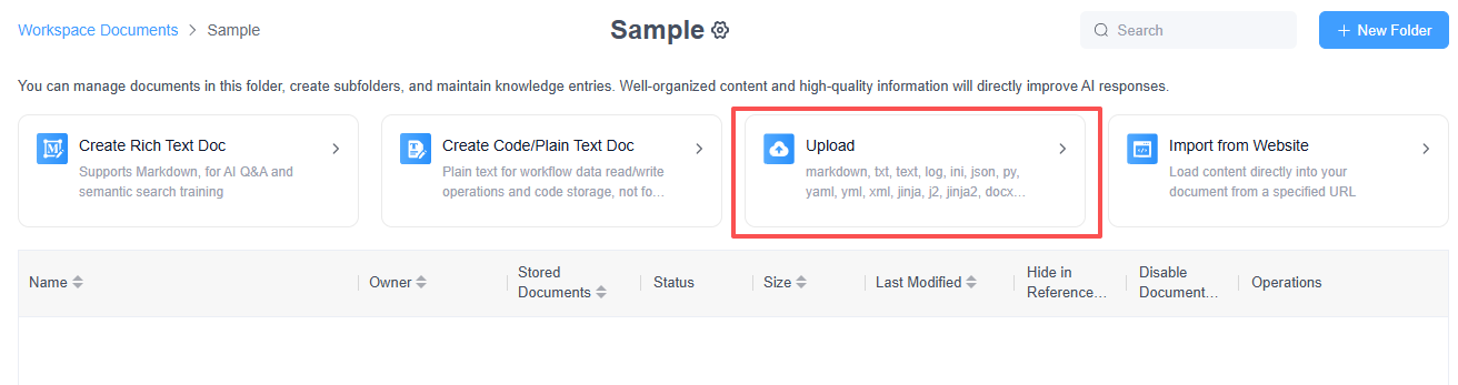 upload to workspace documents