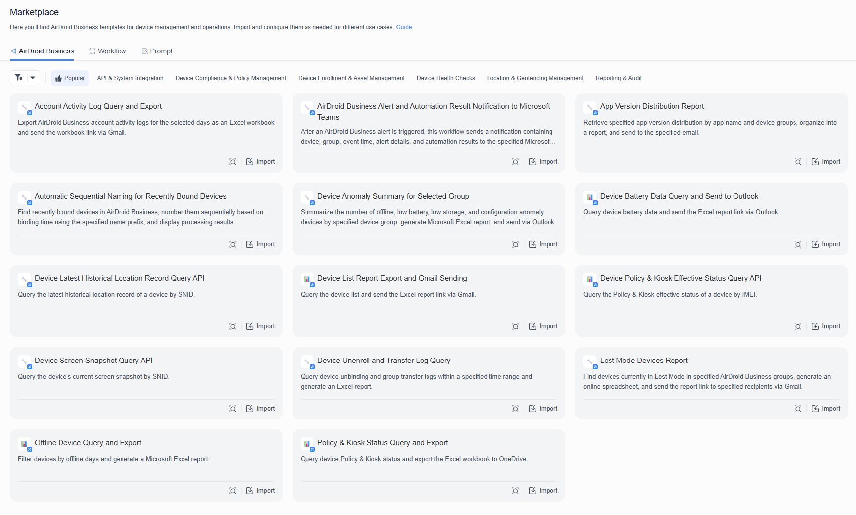 AirDroid Business workflow templates