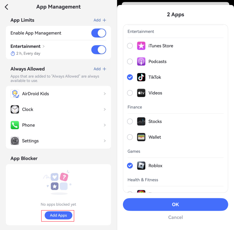 block app in AirDroid iOS