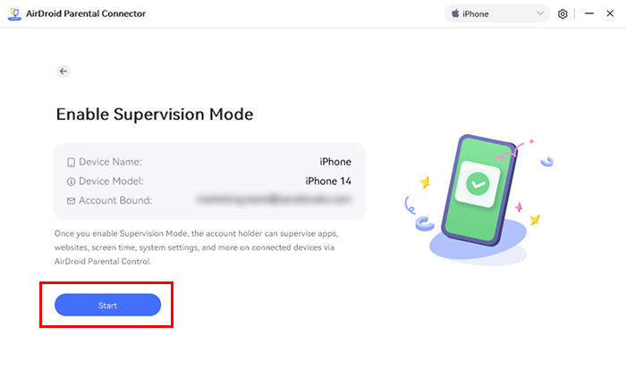 click Start to enable supervision mode