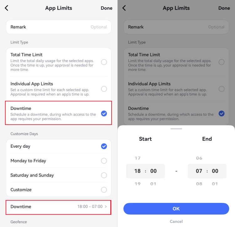set downtime for apps