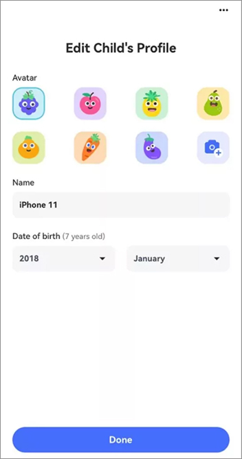 edit child's profile