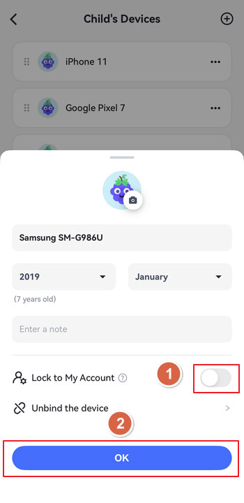 select Lock to My Account for Android