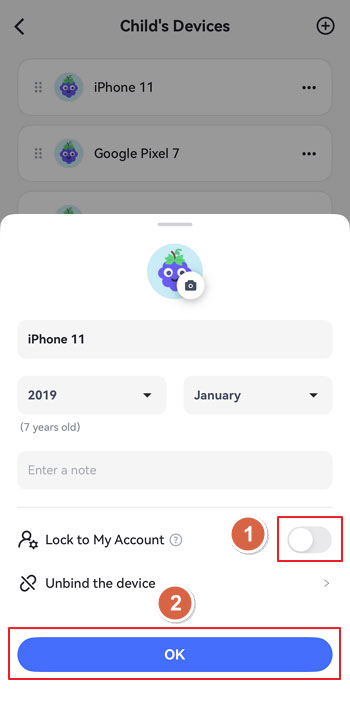 select Lock to My Account for iOS