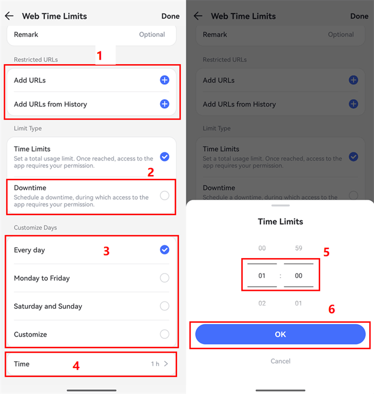set websites downtime for iPhone