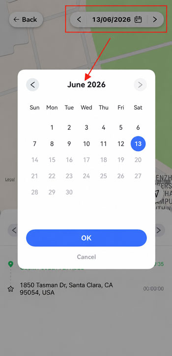 tap calendar icon to view location history