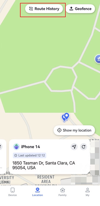 tap Route History (iOS)