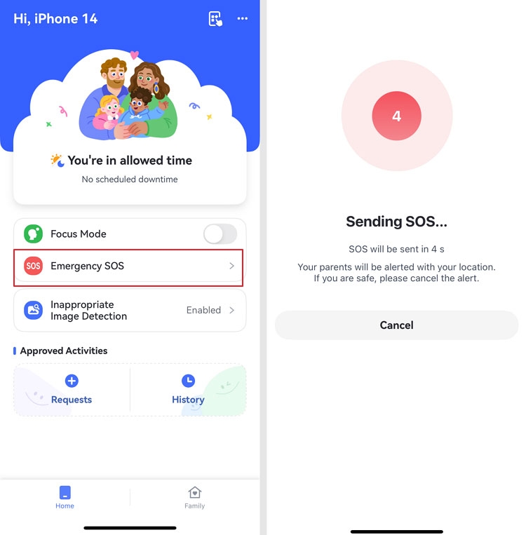 tap SOS in AirDroid Kids iOS